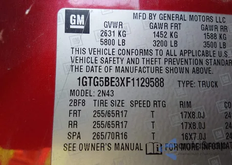 2015 GMC Canyon Sle z USA, uszkodzony, nr VIN 1GTG5BE3XF1129588